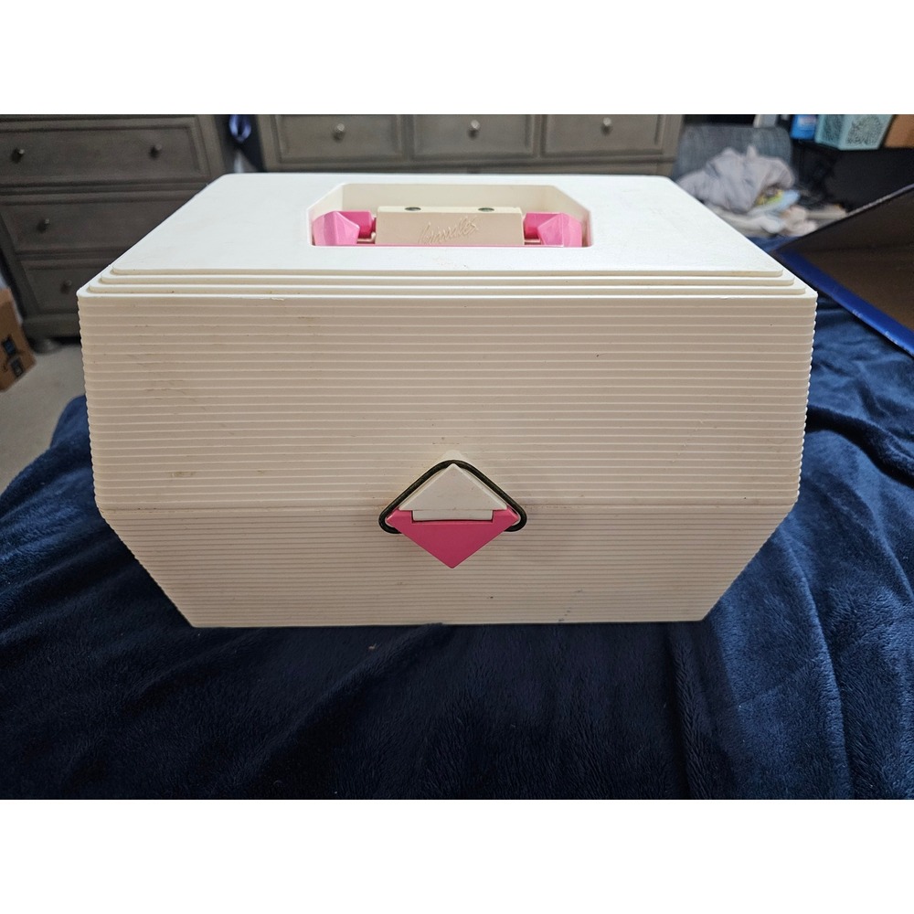 Vintage Caboodles Makeup Case Organizer Ivory White Pink Handle 90s Retro y2k